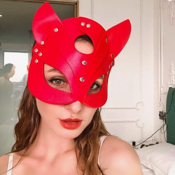 NEW! Hand Made faux leather kitty mask -price is firm! - Picture 6 of 7